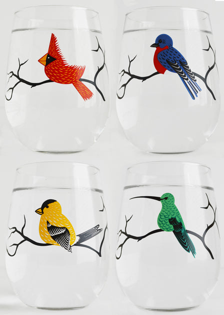 Abbot Multi-Birds Stemless Wine Glasses - 4-pc Set Birds Wine Glasses, 11  oz. - Feathered Friends - 5 Inch - Bed Bath & Beyond - 30822699