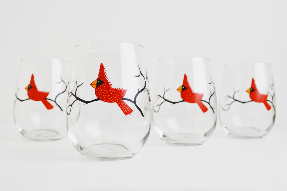 Assorted Gamebirds Stemless Wine Glasses