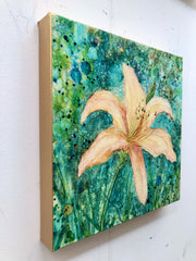 Original Daylily Mixed Media Painting 12" x 12" Canvas