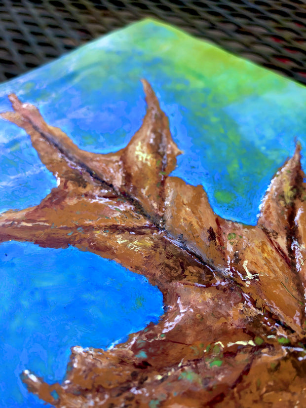 Oak Tree Leaf Original Encaustic Painting 6" x 8"