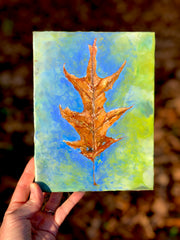 Oak Tree Leaf Original Encaustic Painting 6" x 8"